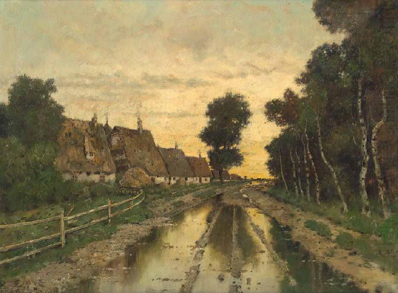 Karl Heffner Nach dem Unwetter: Bauernkaten entlang einer Dorfstrasse im Herbst china oil painting image